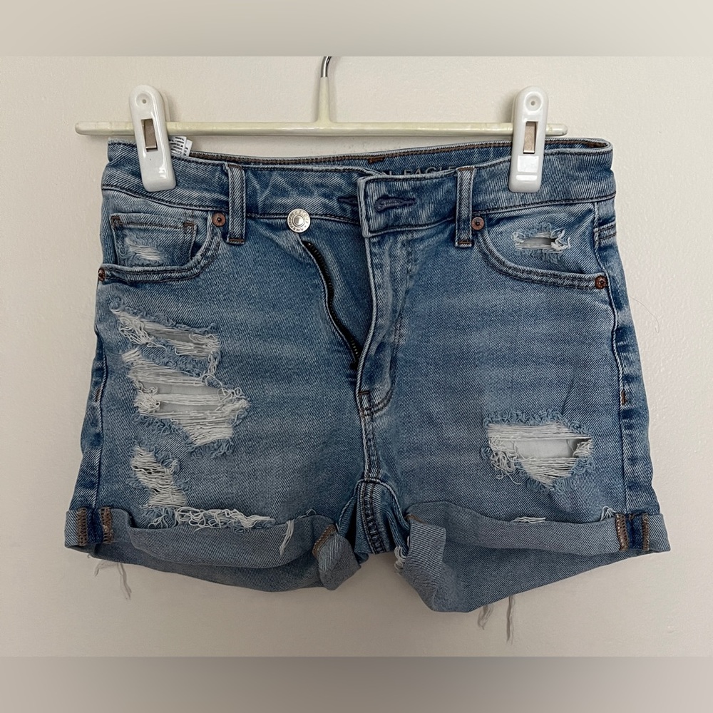 Blue distressed jean shorts